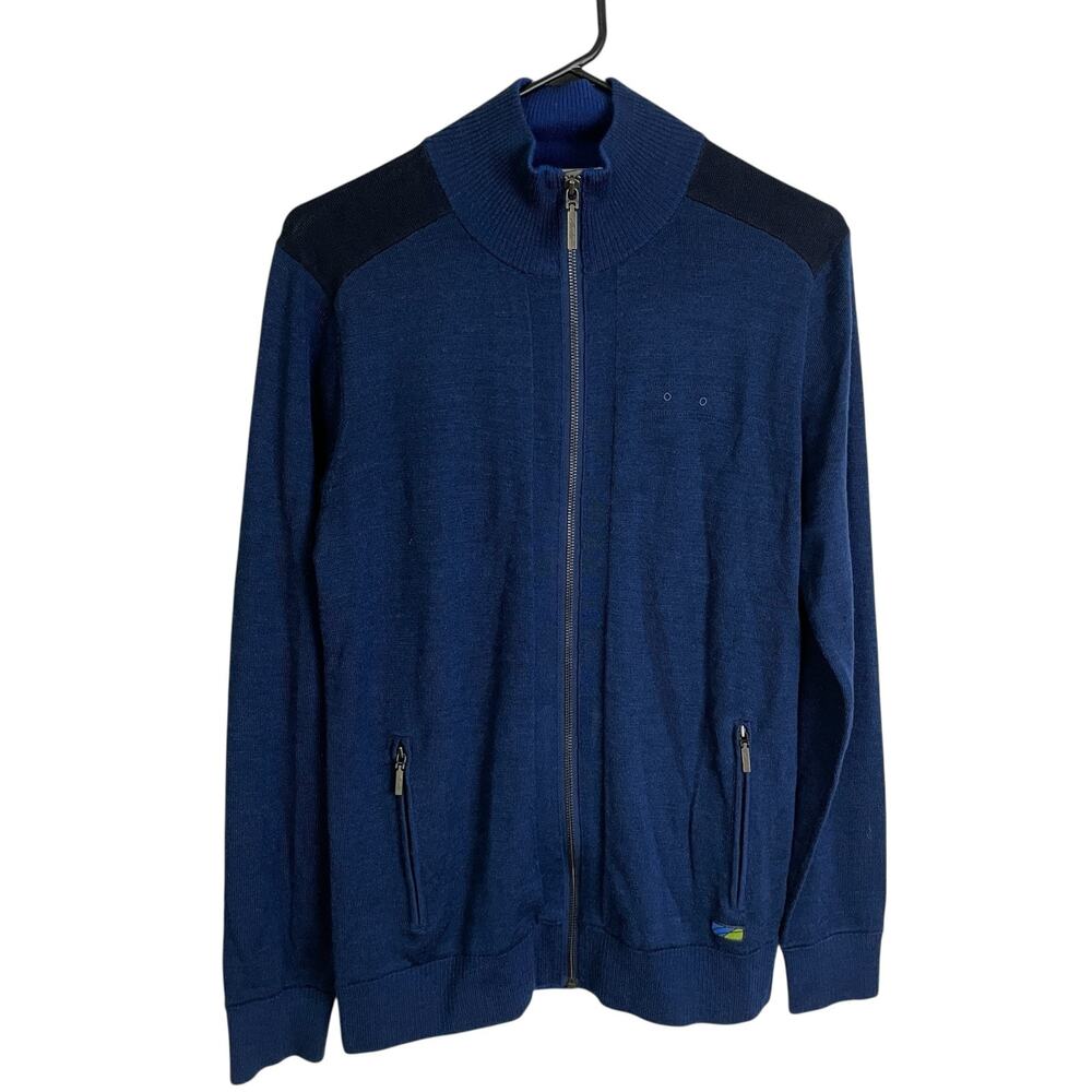 Alaska by Luly Yang Sweater Jacket Small Blue Full Zip Knit Airlines *Holes